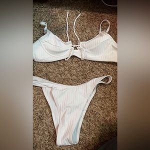 white lace up bikini